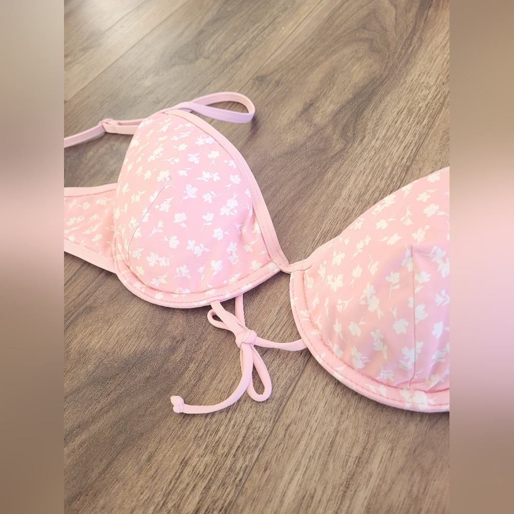 Pink Floral Bikini Top